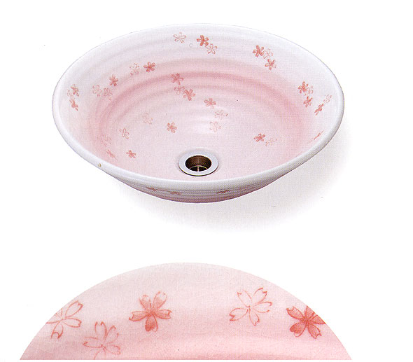 桜の洗面ボウル、ピンク色の手洗い器