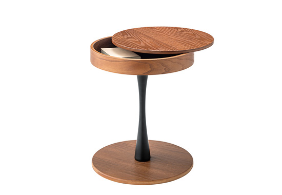 IMPT-616 サイドテーブル 円形 天然木 収納スペース付
