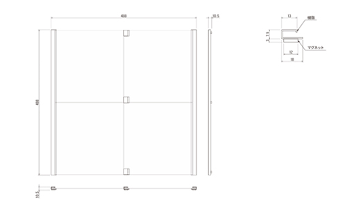 マグネット付きフェイクグリーン50角の断面と寸法