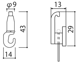 レール10ワイヤー付きフックの図面