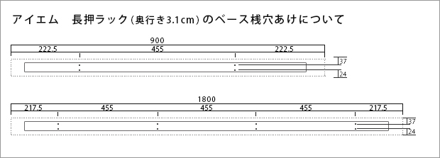 長押ラックの穴あけ間隔、奥行き3.1cmの場合