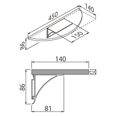 壁付けシェルフの寸法図