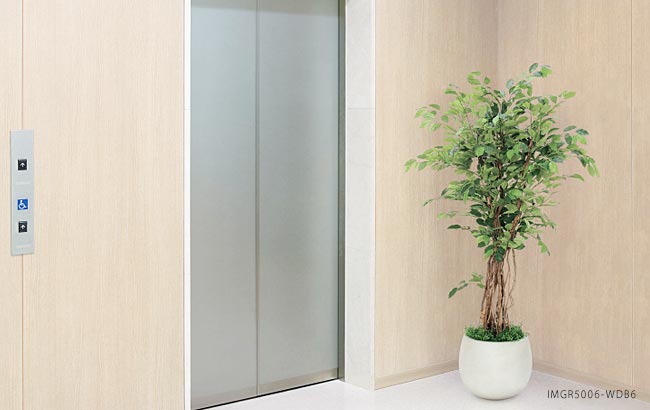 フェイクグリーン鉢植えタイプ、オフィスエレベーター前使用例