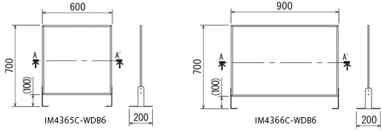 飛沫防止パーテーション4365、4366の寸法図