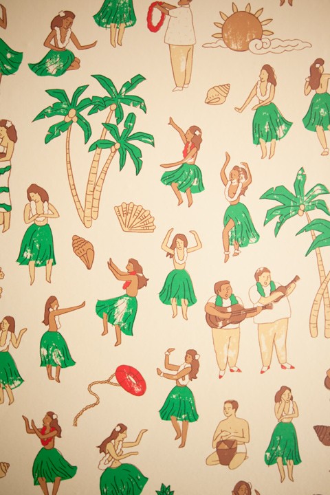 L A発 壁紙の上から貼れる壁紙 Hula Girls Pattern Wall Tiles フラガールズ ウォールタイル