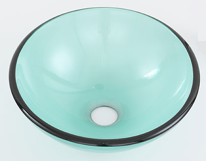 グリーン系のガラス製洗面ボウル　φ300の小さめの丸型ガラス手洗い器。省スペース、トイレにお奨め。オンカウンター・天板置き型タイプ。