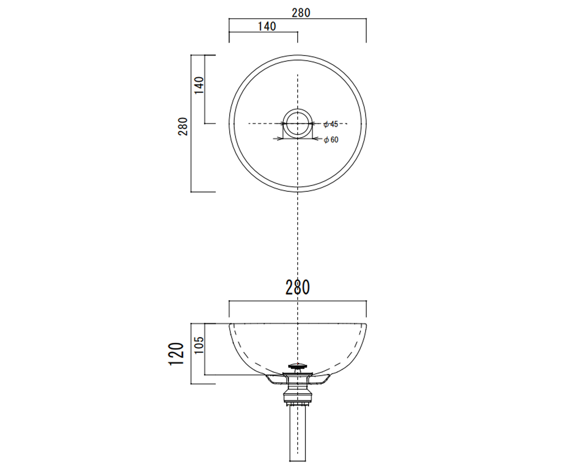 手洗い器B-110ペールブルーの図面