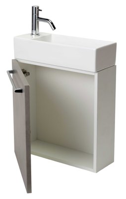 Laseek コンパクト手洗いキャビネット 扉を開けた収納