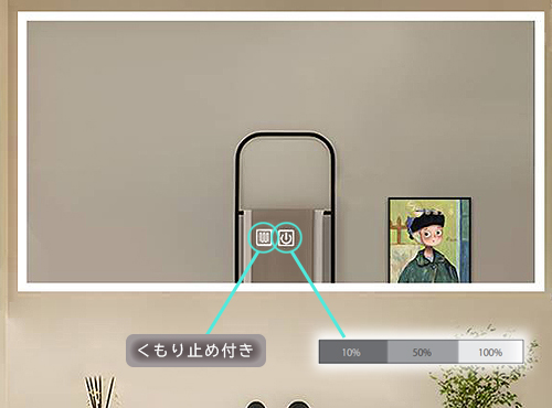 スクエアミラーの電源と調光機能