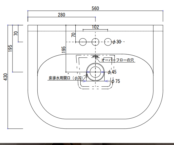 ペデスタルシンクPD-325-3穴の図面01