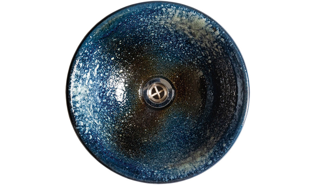 信楽焼手洗い鉢濃藍（こいあい）、上から見た画像