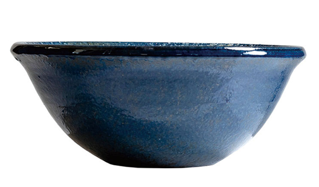 信楽焼手洗い鉢濃藍（こいあい）、横から見た画像