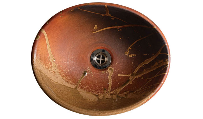 信楽焼オーバル型洗面器「火色ビードロ」上から見た写真