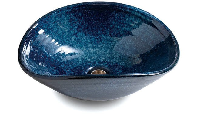 信楽焼 オーバルV洗面ボウル 海鼠（なまこ）ブルー | 日本製 
