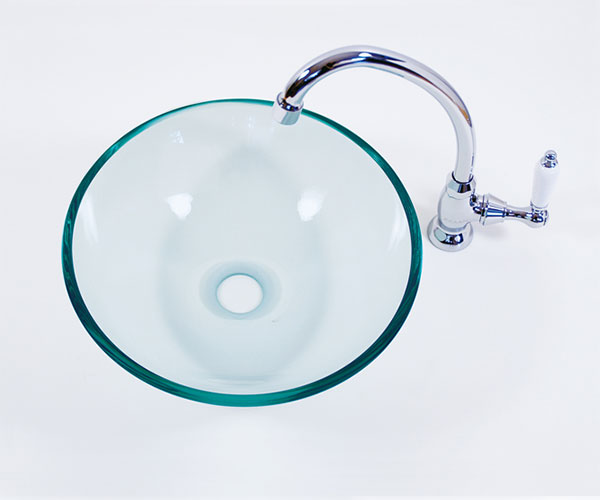 ガラス製洗面ボウル　φ300の小さめの丸型ガラス手洗い器。