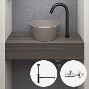 ナチュラルなコンパクト洗面カウンター、壁排水・壁給水