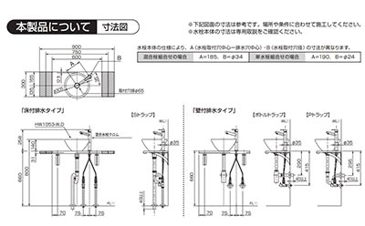 ホワイト手洗い器と混合水栓セット、壁パーツ