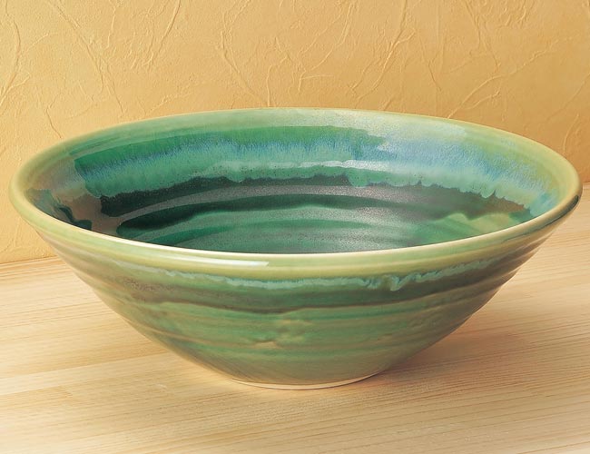 磁器製洗面ボウル、織部の置型