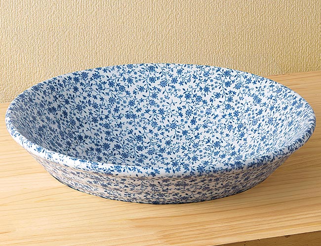 磁器製洗面ボウル、ブルーフラワーA-076の半埋め