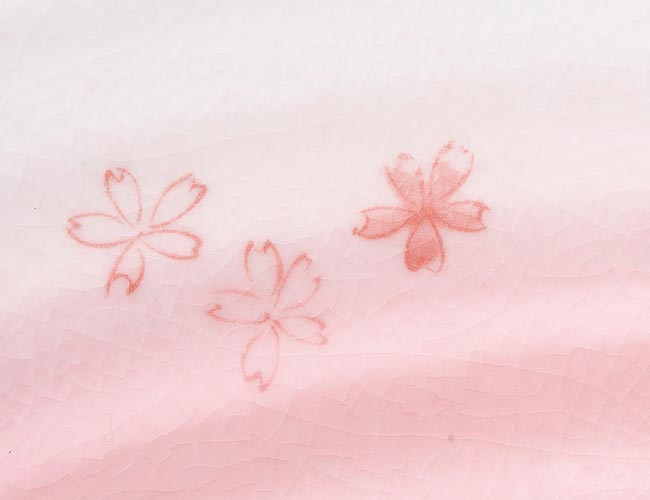 磁器製洗面ボウル、桜ちらしA-080の花柄アップ