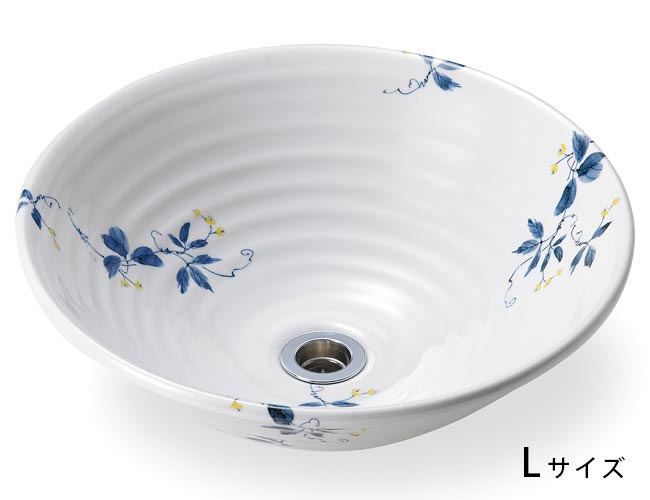 磁器製洗面ボウル染小花A-127、Lサイズ
