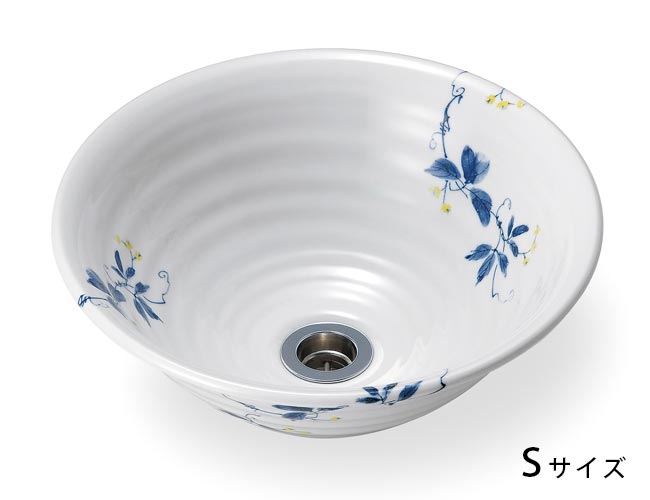 磁器製洗面ボウル染小花A-131、Sサイズ