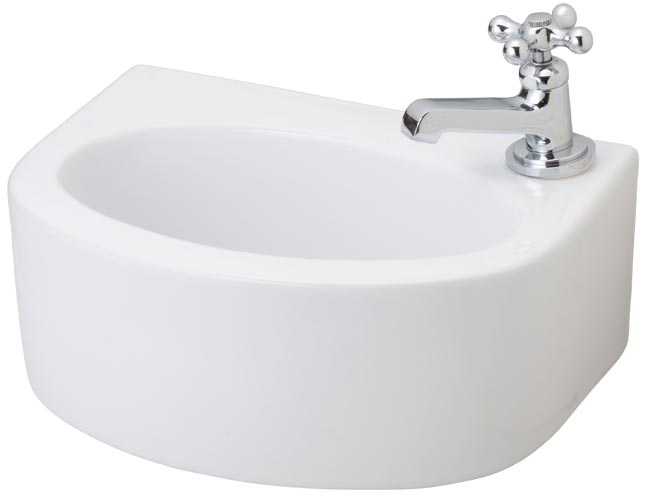 ホワイト磁器手洗いボウルと水栓金具のセット、A-169