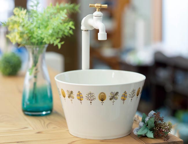 かわいい手洗いボウルCuboオハと水栓金具