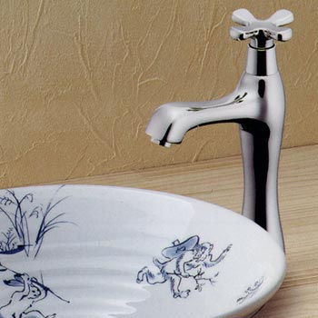 水栓金具KK-003と埋め込みの洗面ボウル、鳥獣戯画のセット