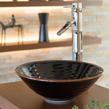 和風洗面ボウル天目と水栓金具