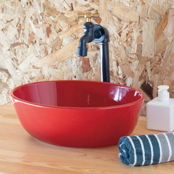 コンパクト手洗いボウルMugsレッドと単水栓