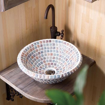 おしゃれなタイルの洗面ボウル、オリジンアズーロの施工例