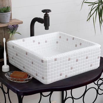 タイル手洗器オリジンスクエア ロサと水栓のセット