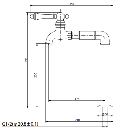 水栓金具J-23の寸法図