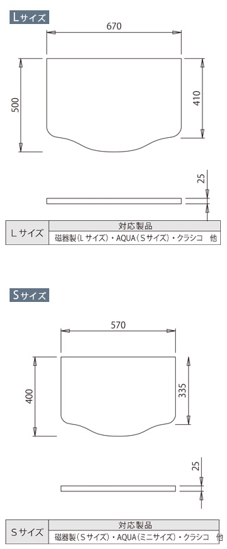 木製カウンターの寸法図