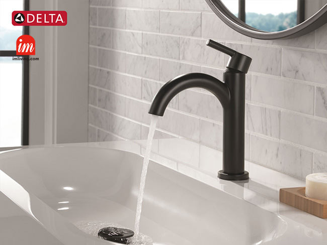 デルタ正規品、DELTA 洗面混合水栓 シングルレバー　ニコリ（1ホール）（マットブラック色）アイエム