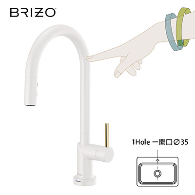 DELTA キッチン用タッチ式混合水栓 BRIZO ジェイソン ウー（ハンドル：マットホワイト）ハンドル色：ポリッシュドニッケル